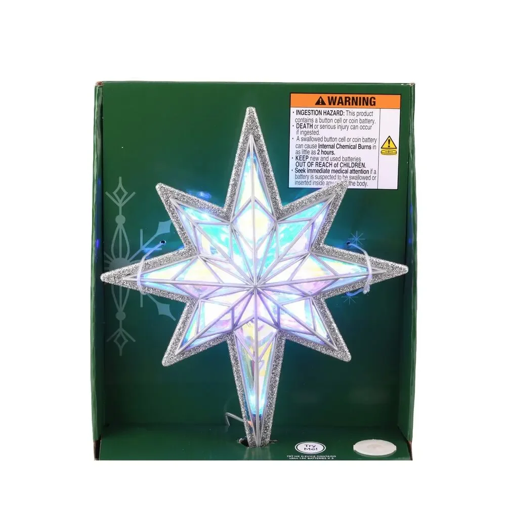 Iridescent LED Star Christmas Tree Topper Silver 15